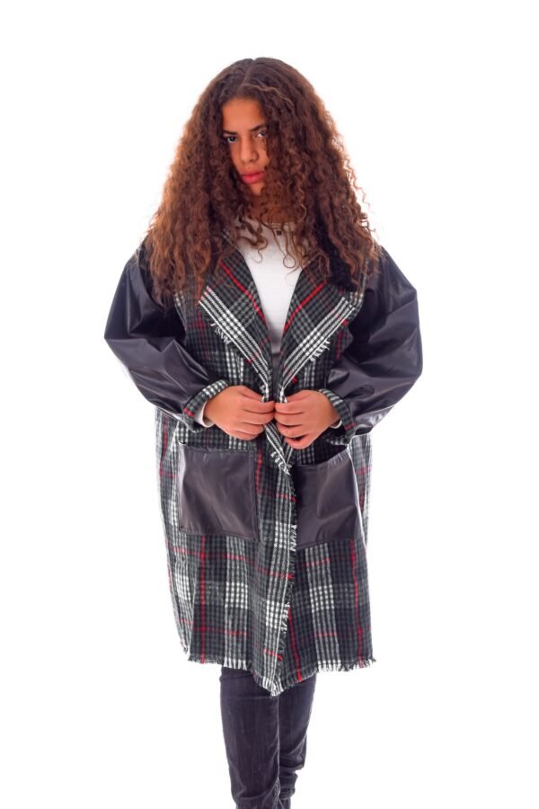 Open Wool Jacket Leather Sleeves Collar  Crochet Handmade