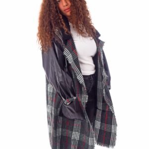 Open Wool Jacket Leather Sleeves Collar  Crochet Handmade - Image 2
