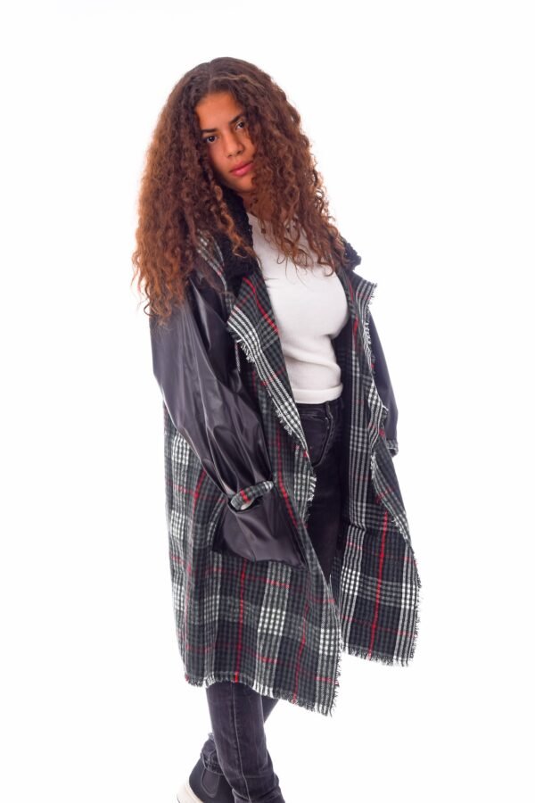 Open Wool Jacket Leather Sleeves Collar  Crochet Handmade