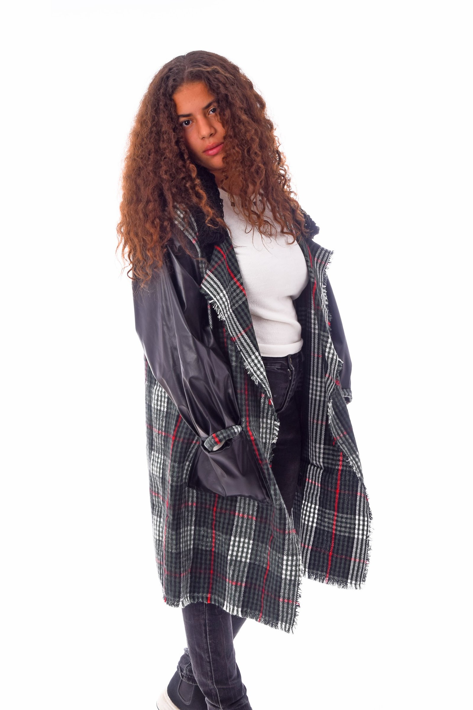 Open Wool Jacket Leather Sleeves Collar  Crochet Handmade - Image 2