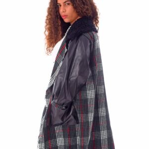Open Wool Jacket Leather Sleeves Collar  Crochet Handmade - Image 3