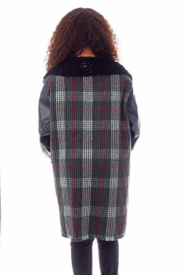 Open Wool Jacket Leather Sleeves Collar  Crochet Handmade