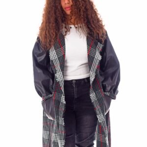 Open Wool Jacket Leather Sleeves Collar  Crochet Handmade - Image 5