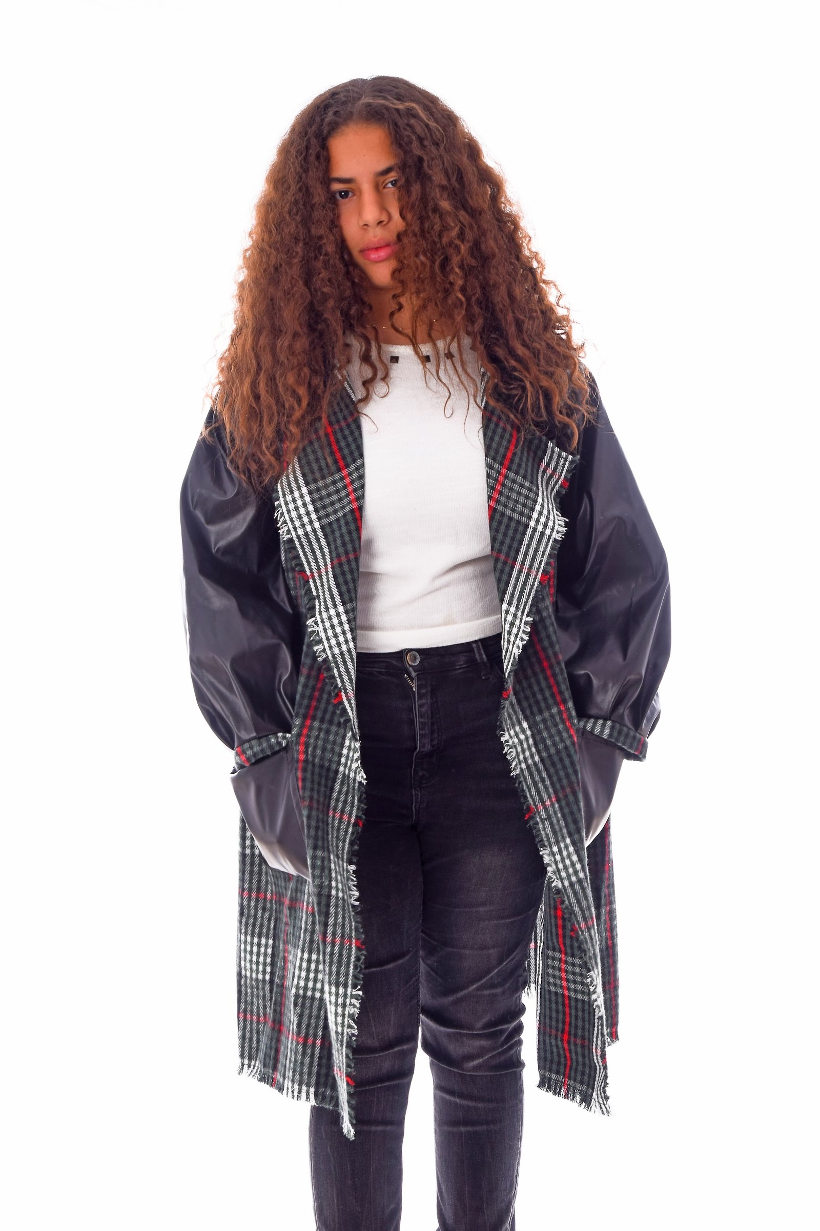 Open Wool Jacket Leather Sleeves Collar  Crochet Handmade - Image 5