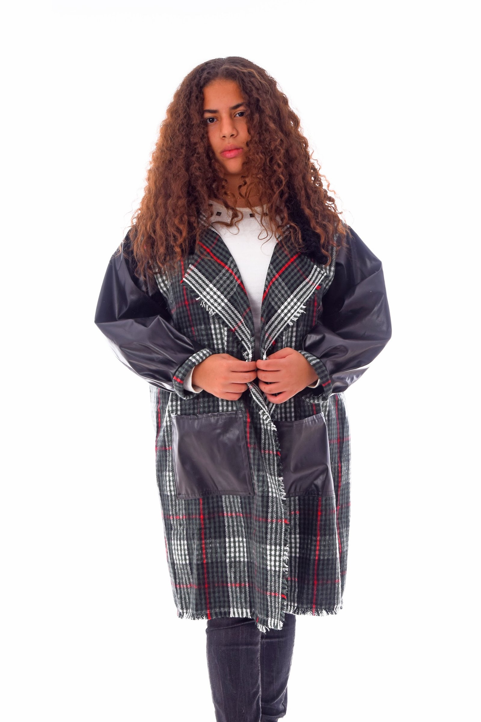 Open Wool Jacket Leather Sleeves Collar  Crochet Handmade - Image 6