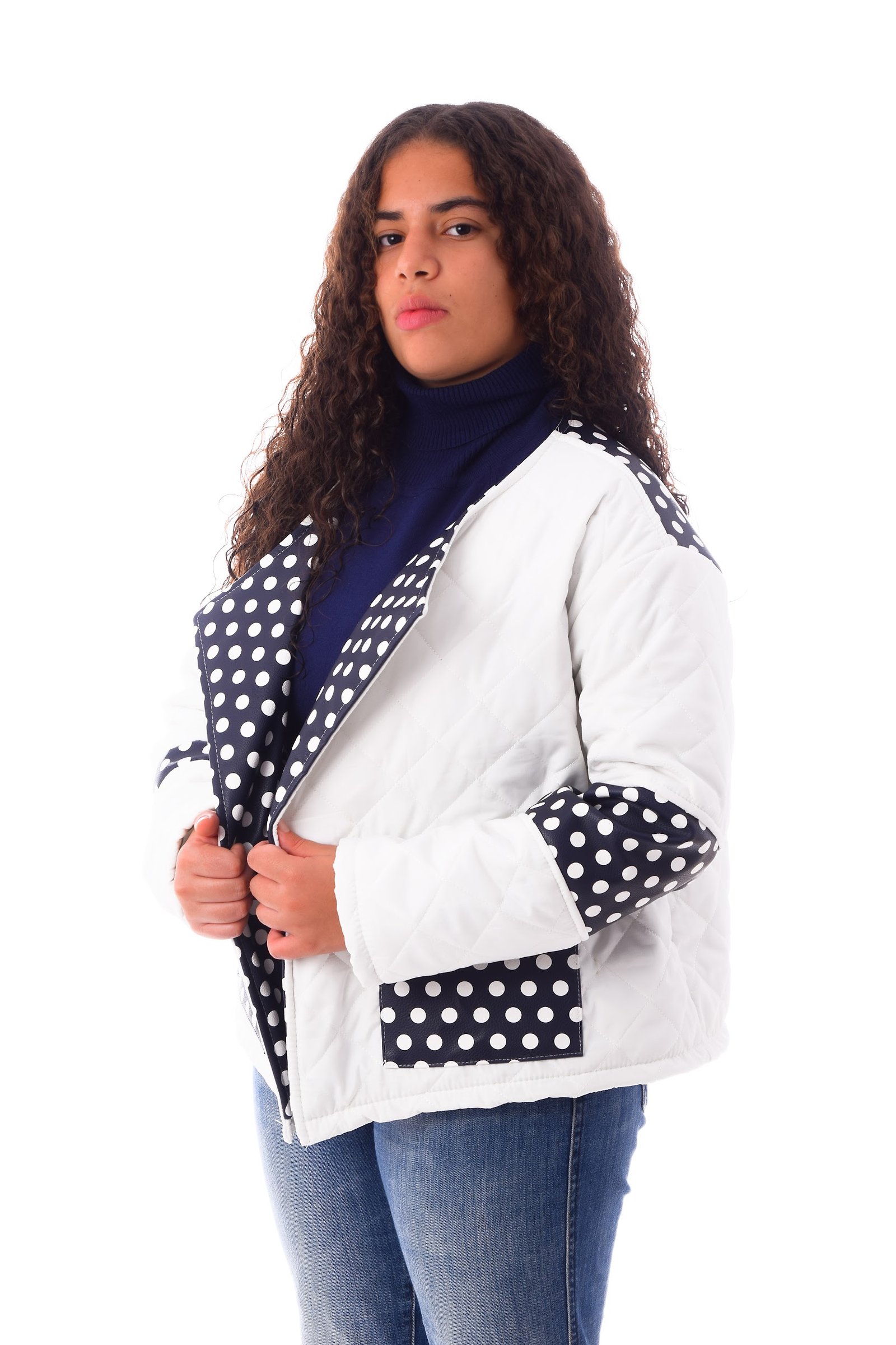 Casual  Puffer Jacket Dotted Leather Decoreted - Image 2