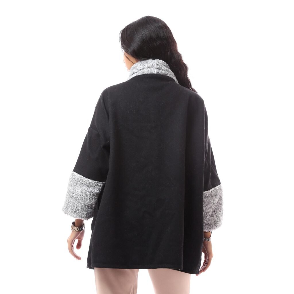 Comfy Wool  Warm Open Long Jacket  Fur Collar &Sleeves