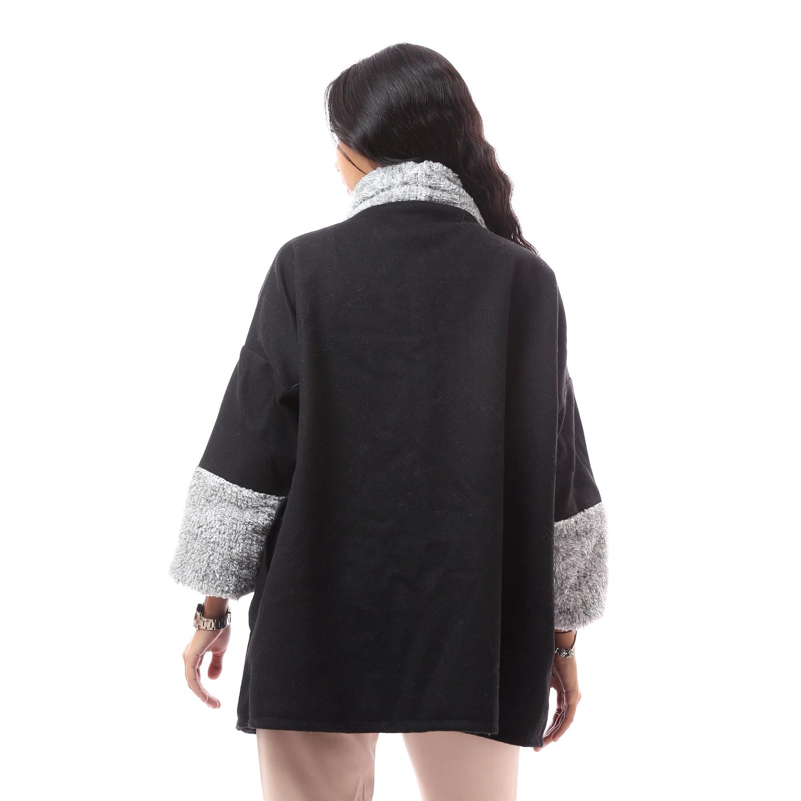 Comfy Wool  Warm Open Long Jacket  Fur Collar &Sleeves - Image 2