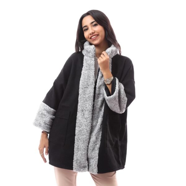 Comfy Wool  Warm Open Long Jacket  Fur Collar &Sleeves