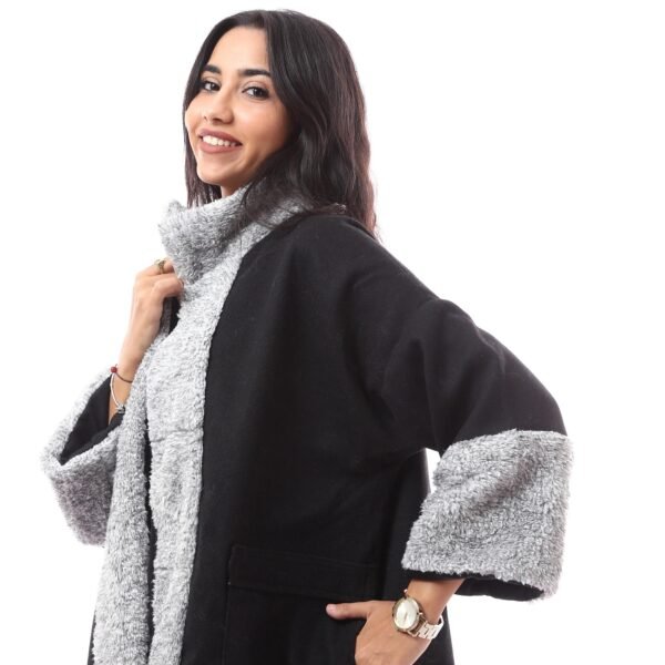 Comfy Wool  Warm Open Long Jacket  Fur Collar &Sleeves