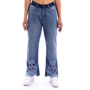 Bell leg Jeans Cotton Lycra Kik bootcut leg Decorated Flare Crochet Handmade Waist Band Trousers