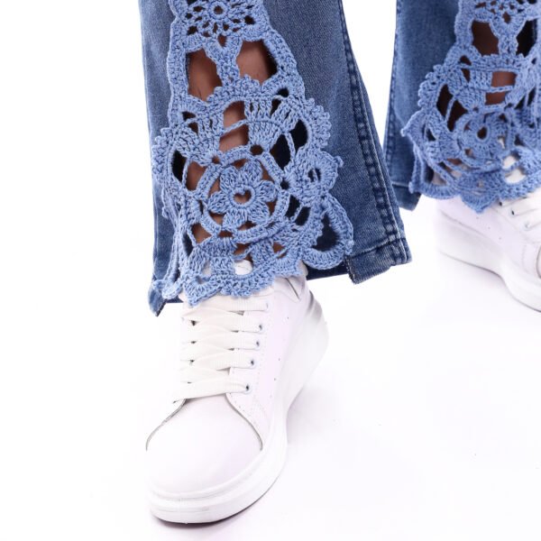 Bell leg Jeans Cotton Lycra Kik bootcut leg Decorated Flare Crochet Handmade Waist Band Trousers