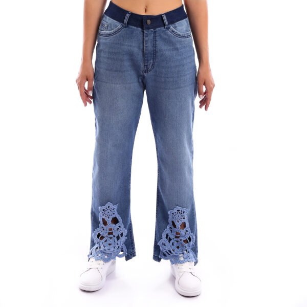 Bell leg Jeans Cotton Lycra Kik bootcut leg Decorated Flare Crochet Handmade Waist Band Trousers