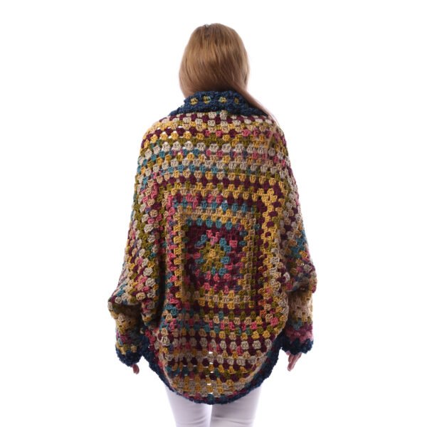 Elegant Colorful Back Granny Square Open Crochet Handmade Jacket