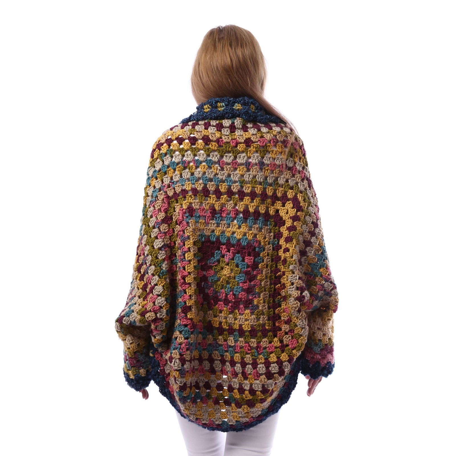 Elegant Colorful Back Granny Square Open Crochet Handmade Jacket - Image 3