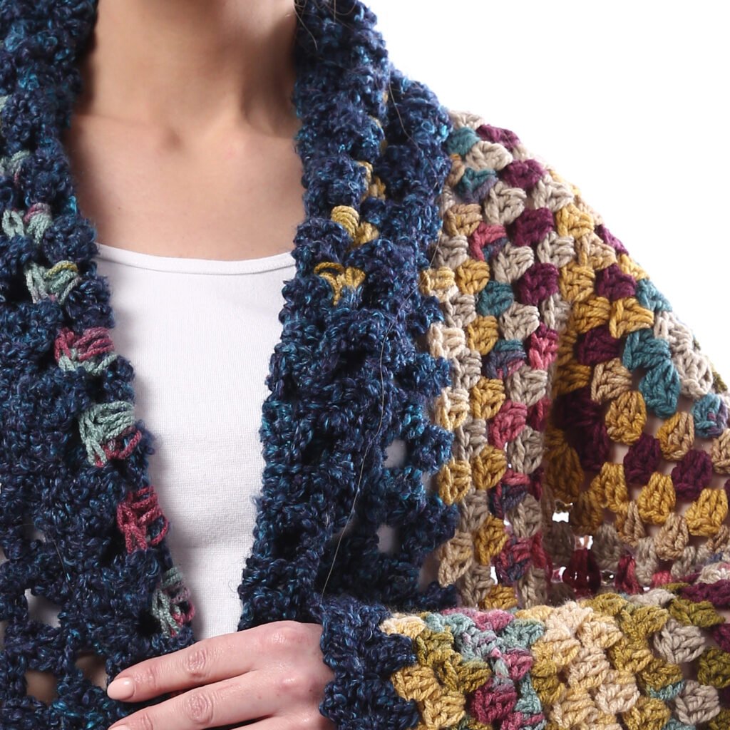 Elegant Colorful Back Granny Square Open Crochet Handmade Jacket