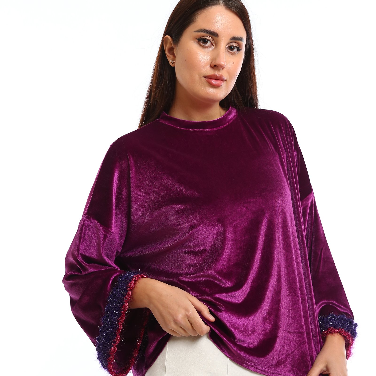 An elegant and luxurious look.. loose-fit,   Basic top a velvet  The fabric has a soft, plush texture with a subtle sheen - Image 3