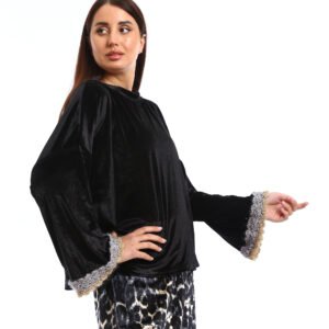 An elegant and luxurious look.. loose-fit,   Basic Sets a velvet  The fabric has a soft, plush texture with a subtle sheen - Image 3