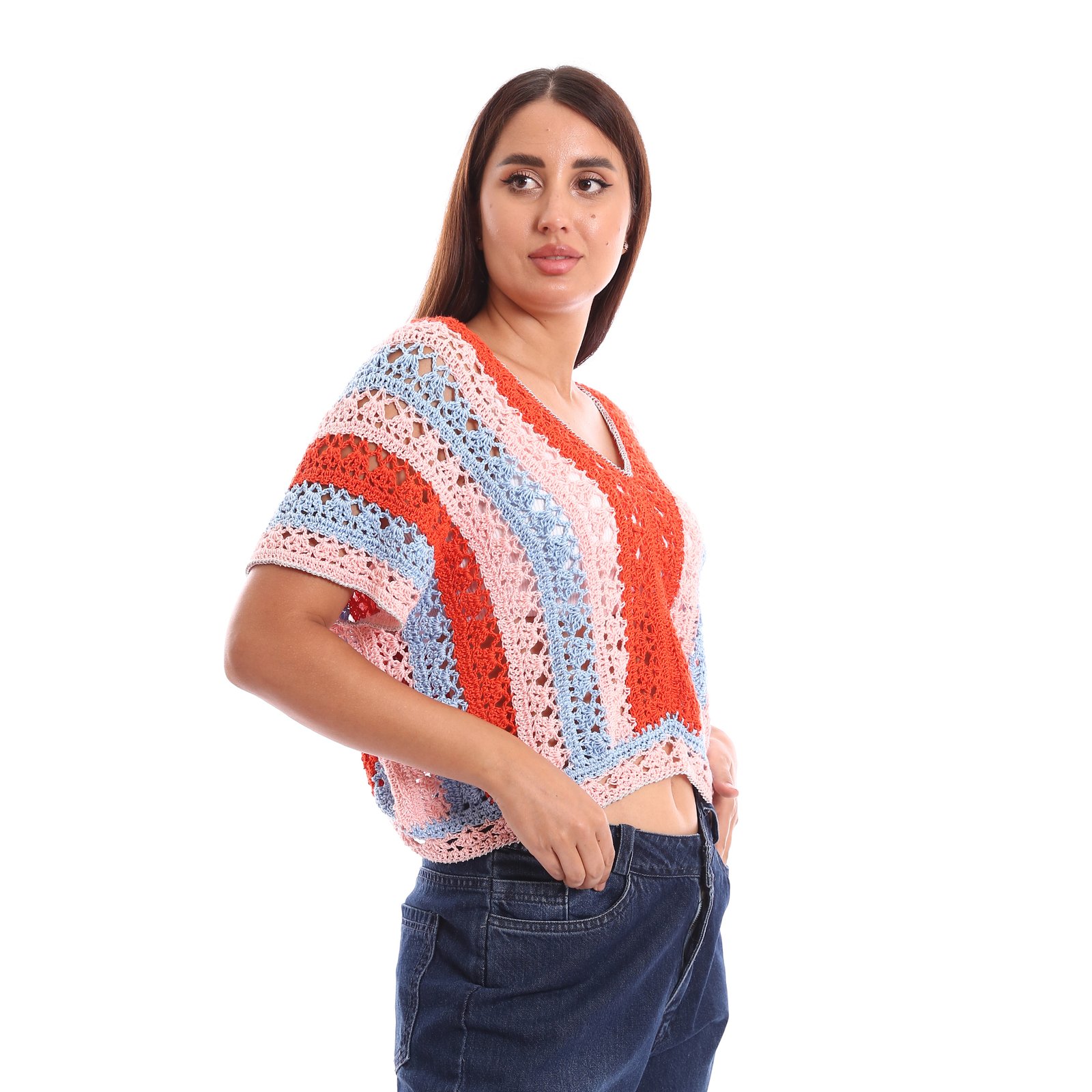 A  crochet boxy blouses multicolor striped design - Image 4