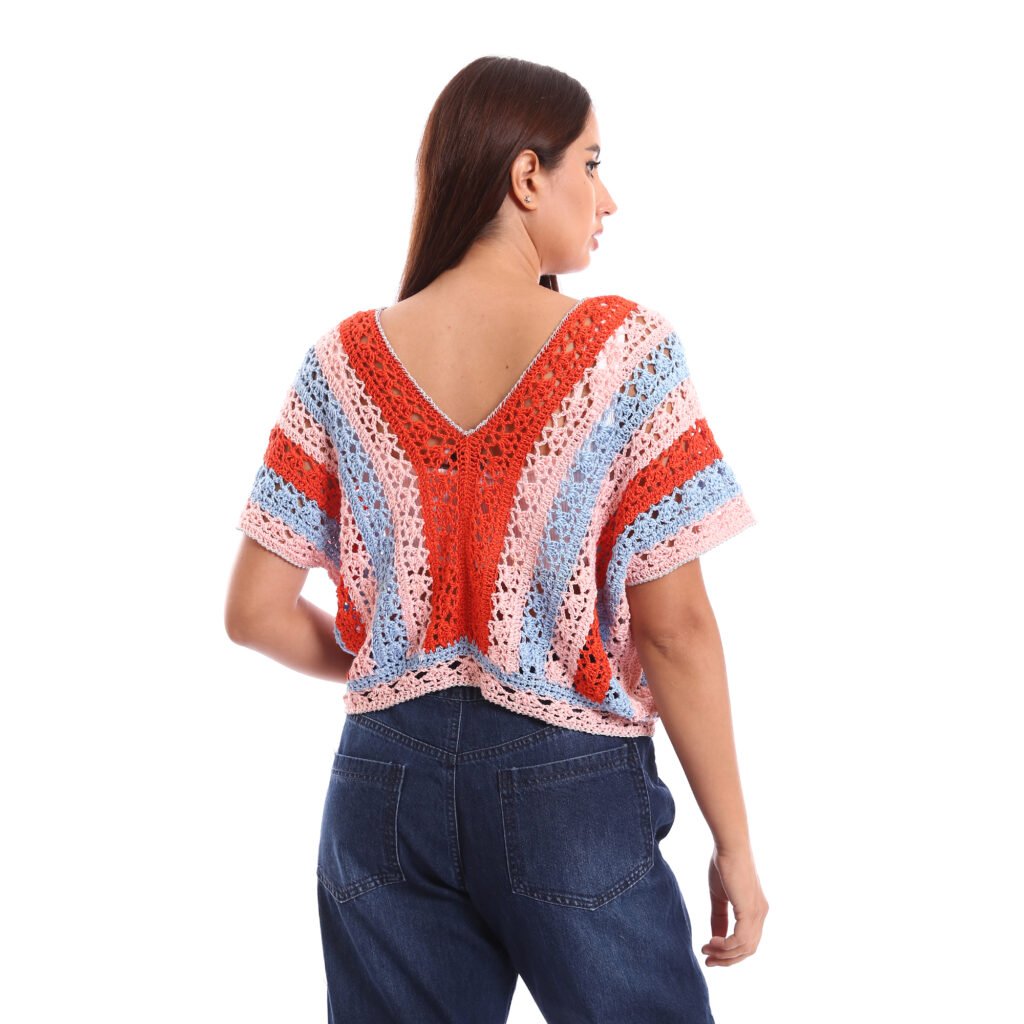 A crochet boxy blouses multicolor striped design