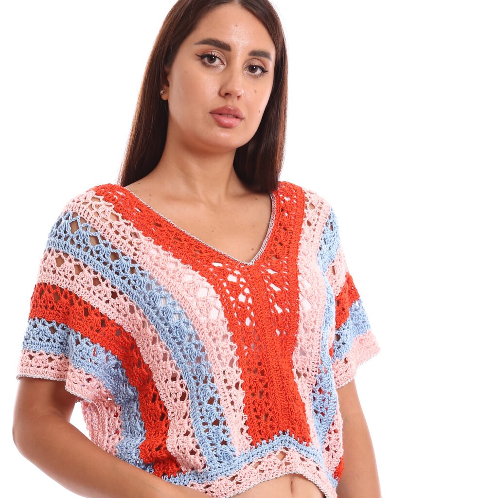 A crochet boxy blouses multicolor striped design