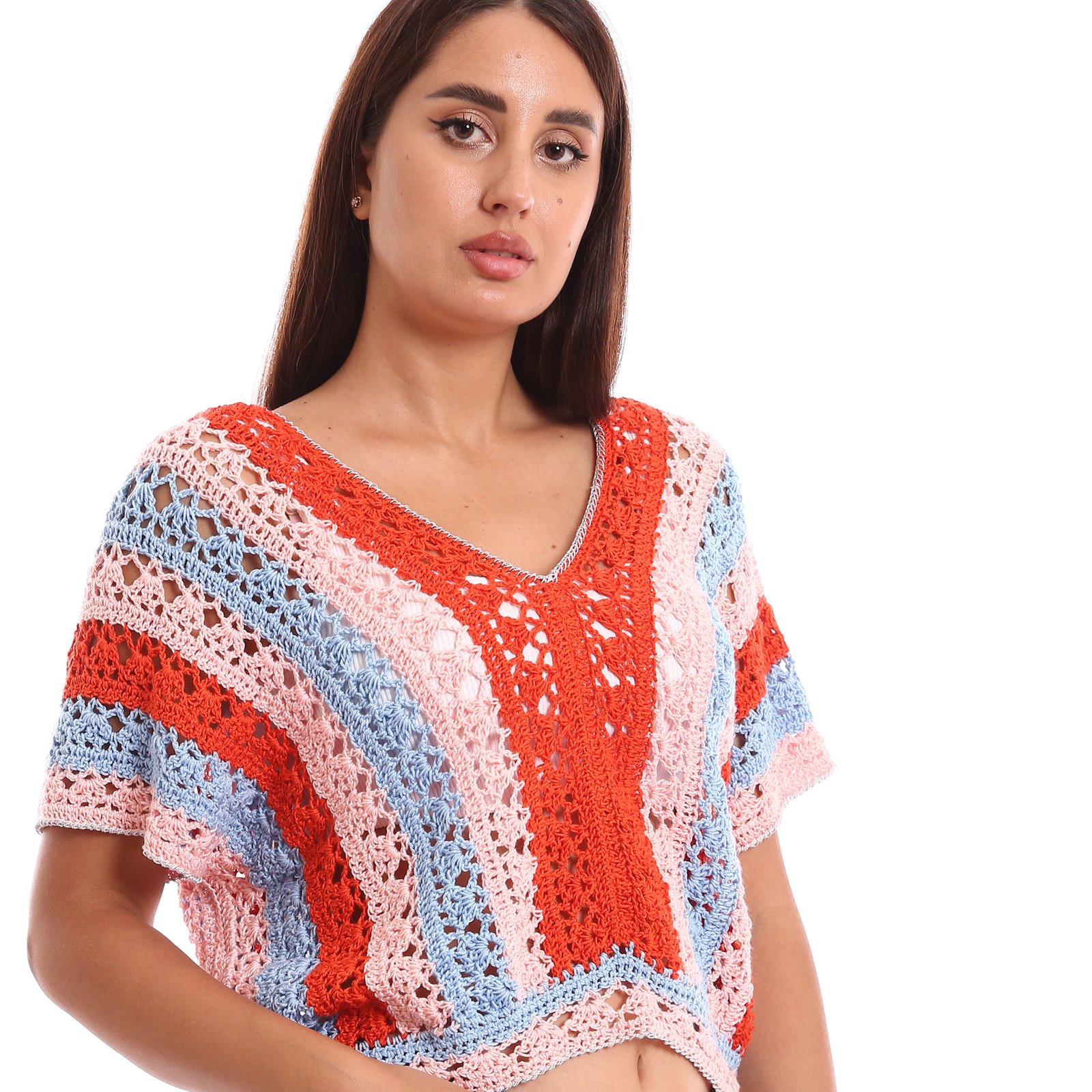 A  crochet boxy blouses multicolor striped design - Image 3