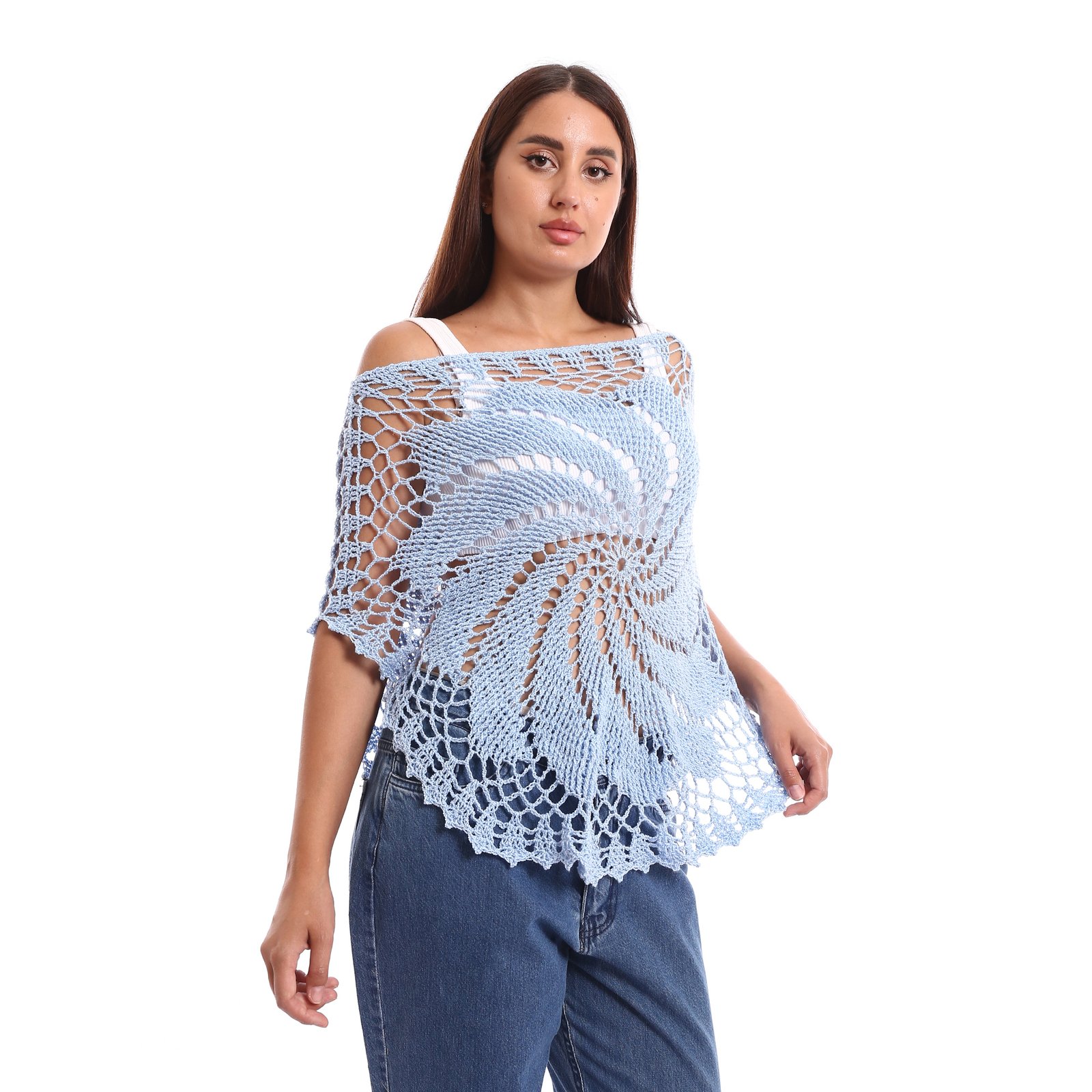 A delicate light blue crochet poncho handmade - Image 4