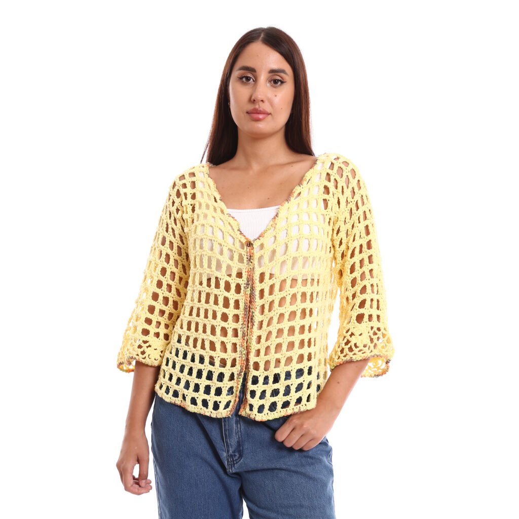 Trendy mesh light cardigan crochet handmade decorated edges