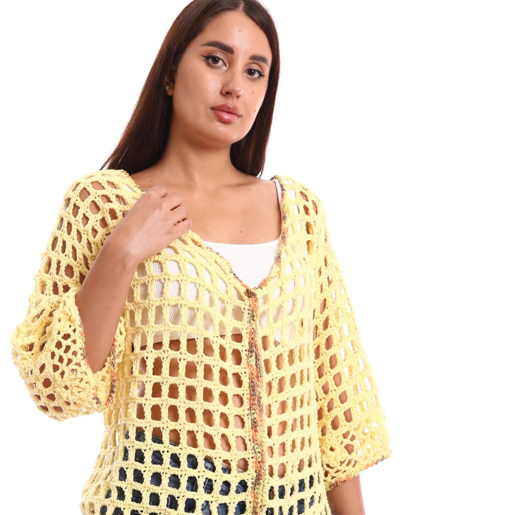 Trendy mesh light cardigan crochet handmade decorated edges