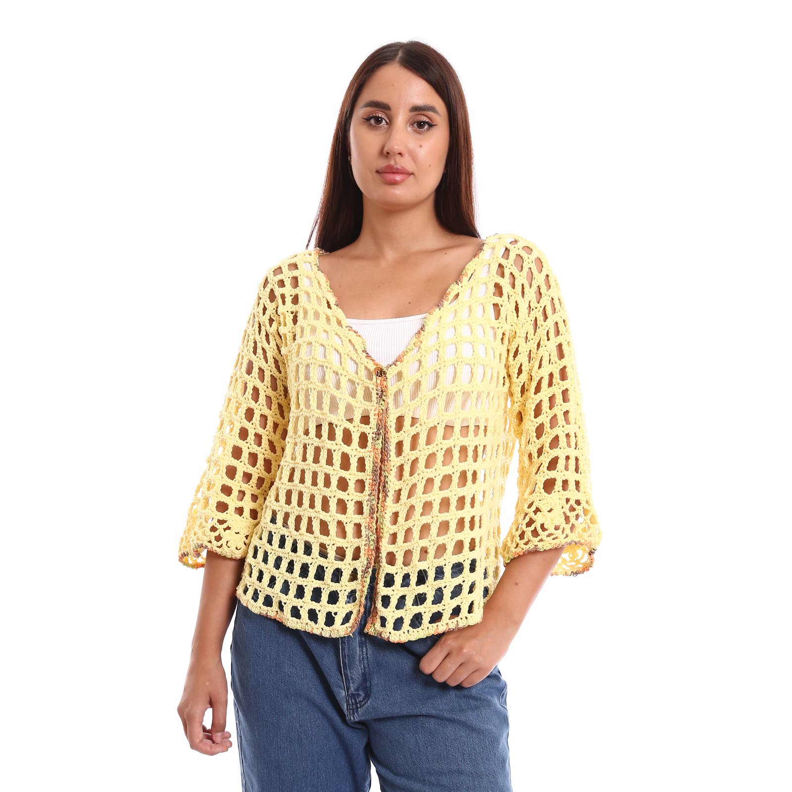 Trendy mesh light cardigan crochet handmade decorated edges - Image 1