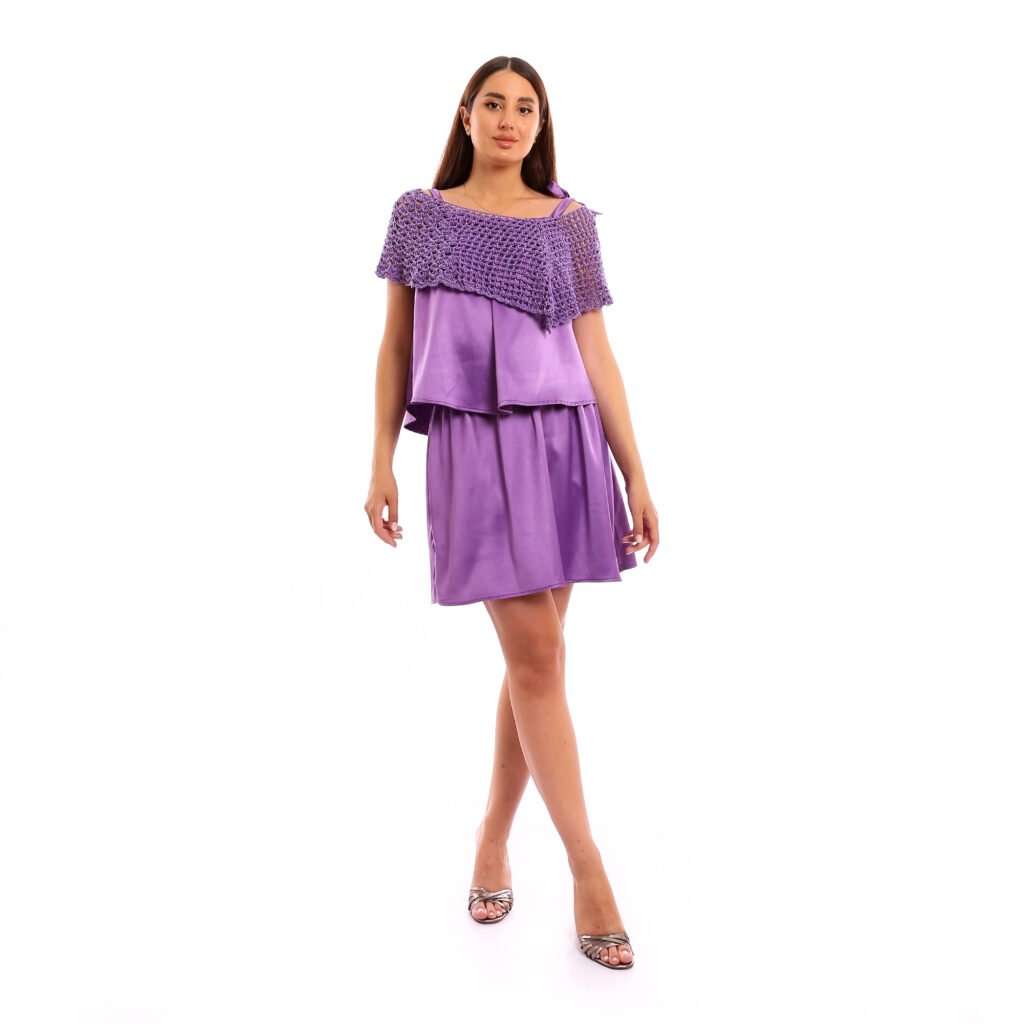 Soiree ruffle mini dress layered with cape poncho crochet