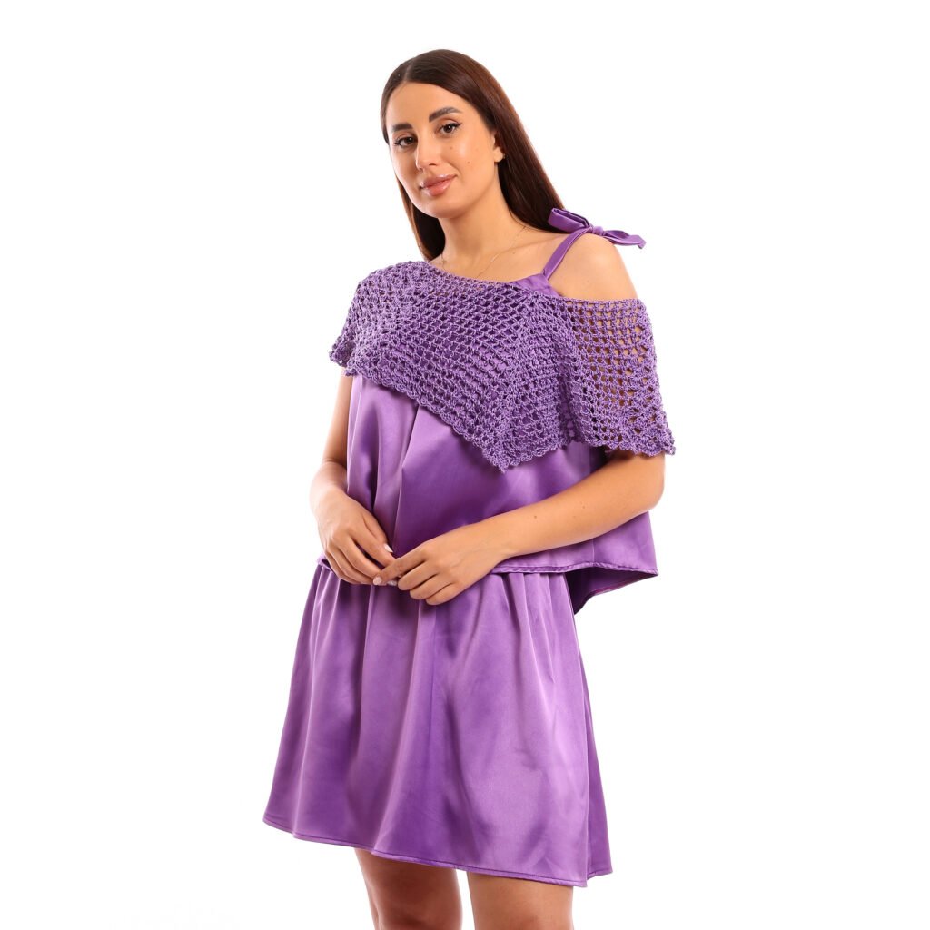 Soiree ruffle mini dress layered with cape poncho crochet