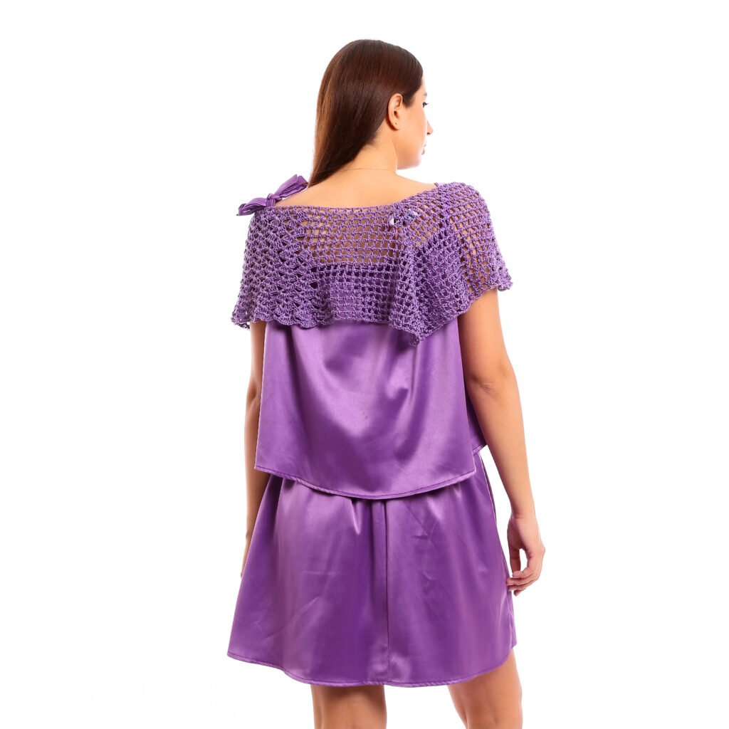 Soiree ruffle mini dress layered with cape poncho crochet