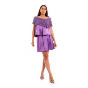 Soiree ruffle mini dress layered with cape poncho crochet - Image 4