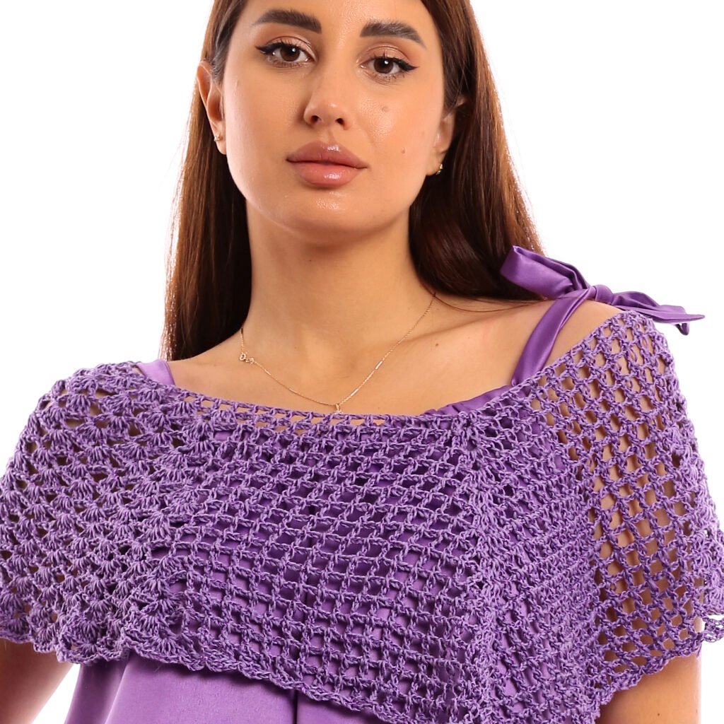 Soiree ruffle mini dress layered with cape poncho crochet