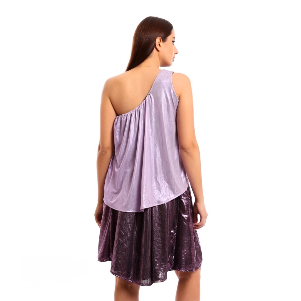 Asymmetric shoulder soiree ruffle layered dress