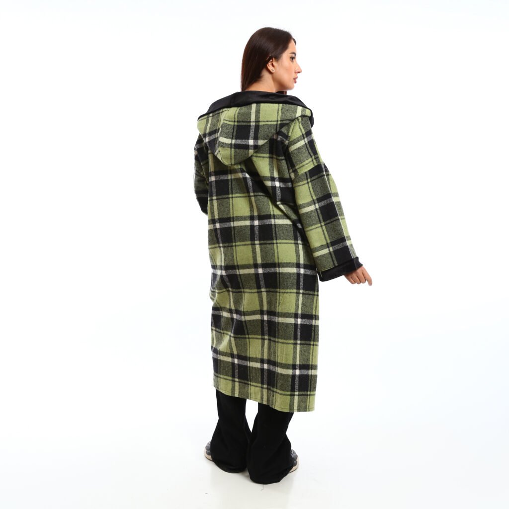 Oversized long hooded open cardigan decorated velvet trims