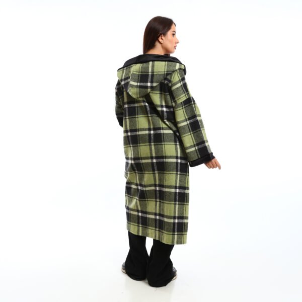 Oversized long hooded open cardigan decorated velvet trims