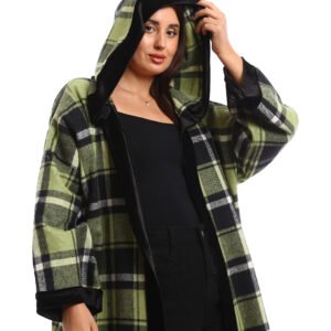 Oversized long hooded open cardigan decorated velvet trims - Image 3