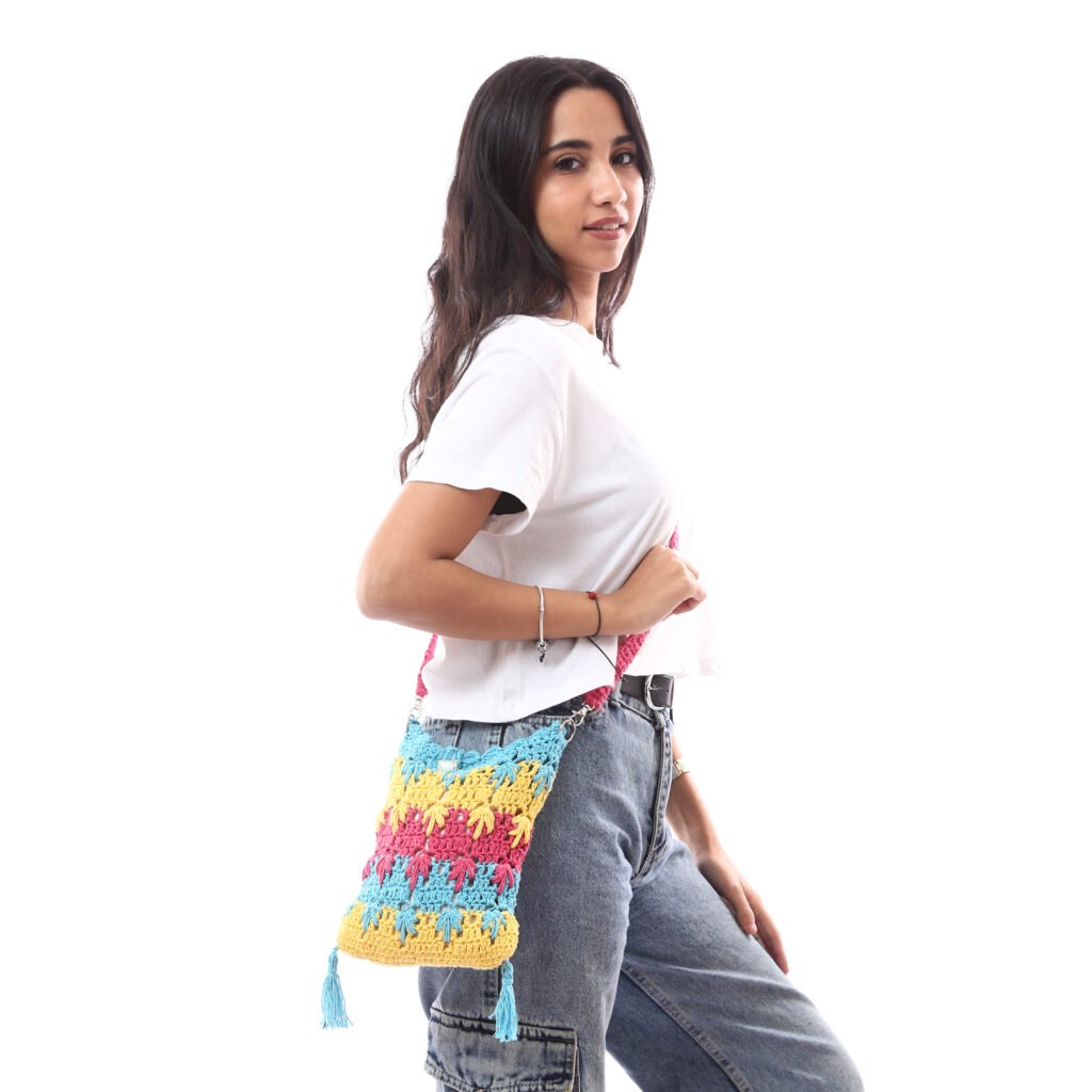 Fancy colorful cross bag crochet handmade