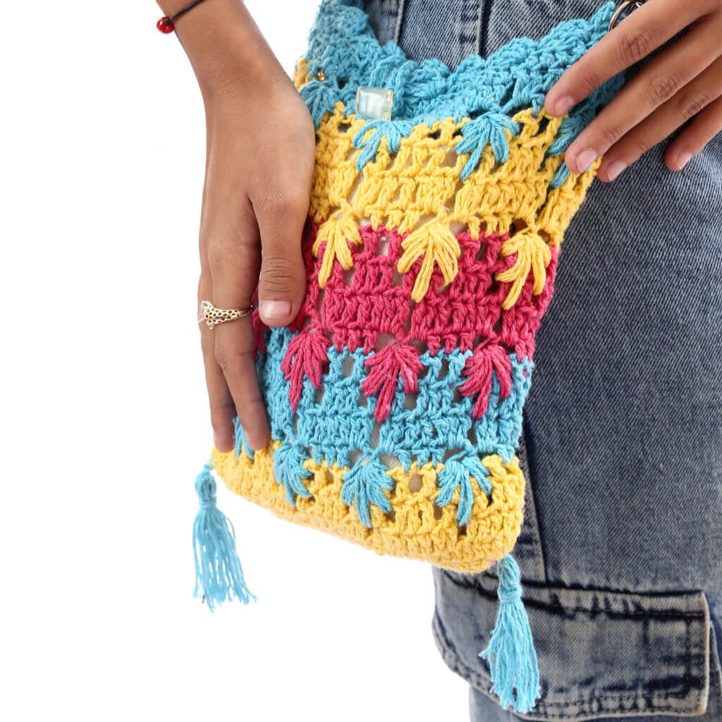 Fancy colorful cross bag crochet handmade