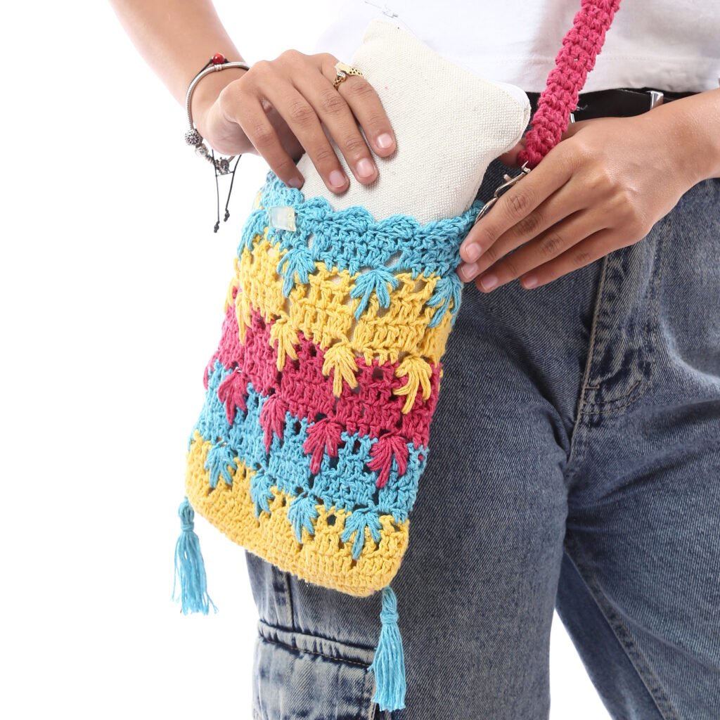 Fancy colorful cross bag crochet handmade
