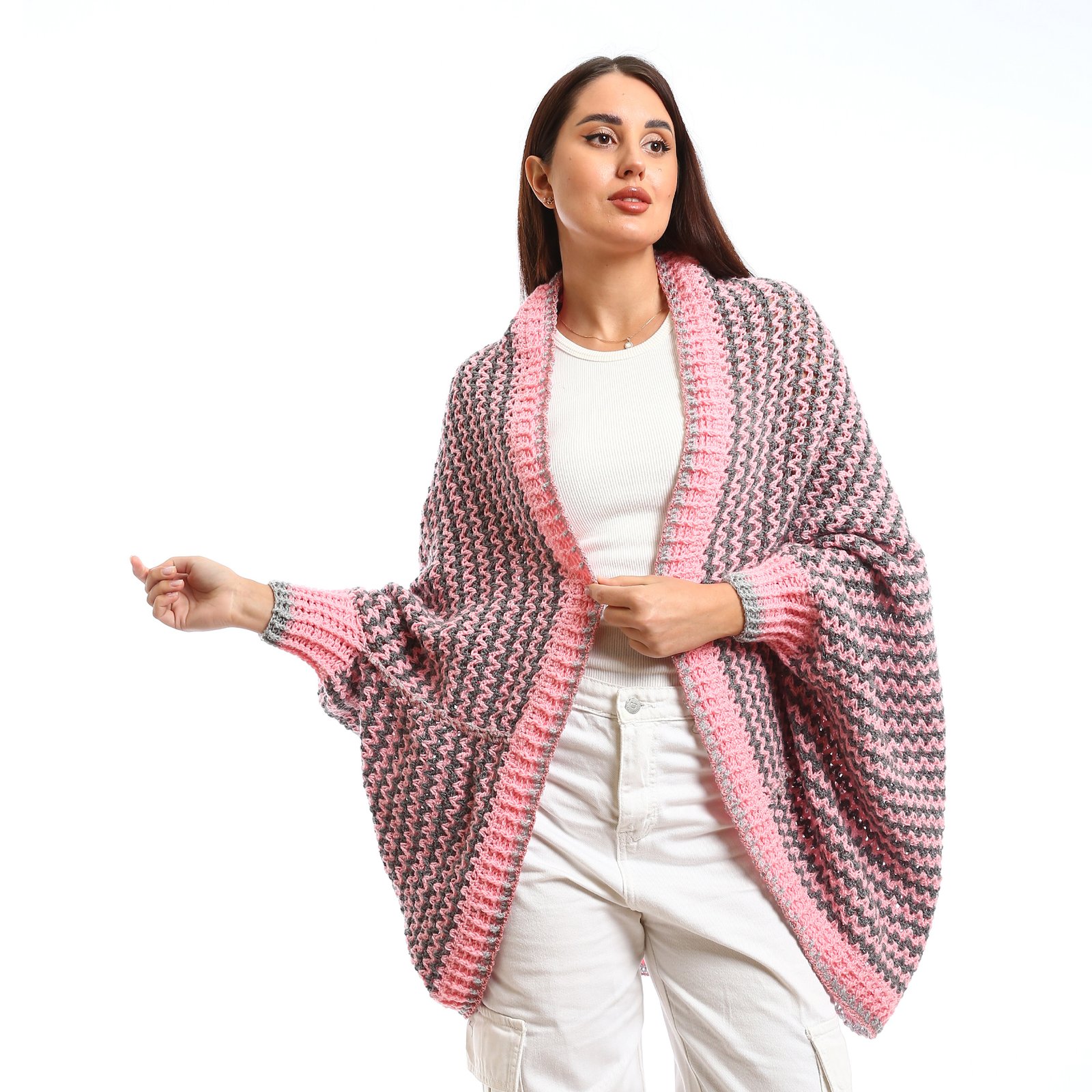 Chunky Crochet open-Front cardigan with a relaxed, oversized - Image 1