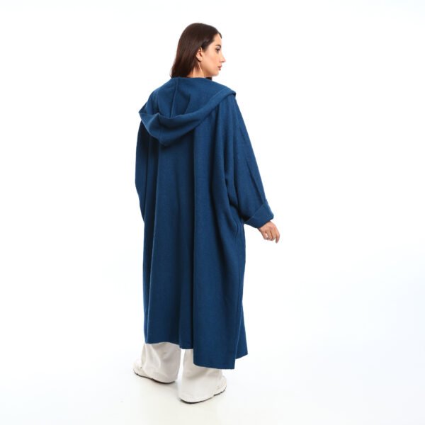 A long oversized hooded wool cardigan at front patch pockets