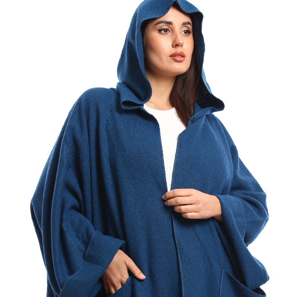 A long oversized hooded wool cardigan at front patch pockets