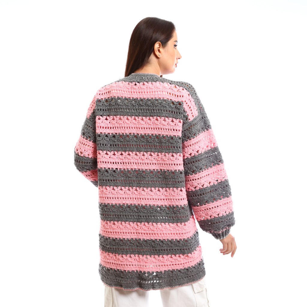 Handmade crochet open cardigan with horizontal stripes