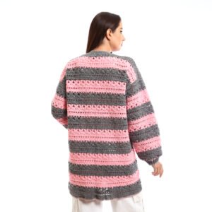 Handmade crochet open cardigan with horizontal stripes - Image 2