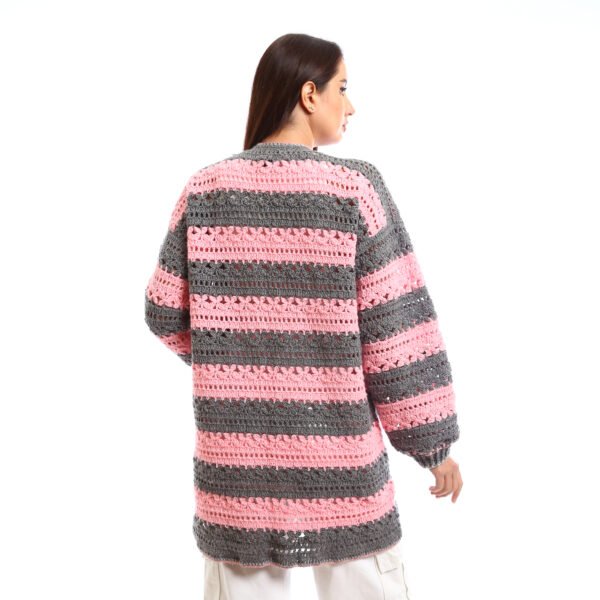 Handmade crochet open cardigan with horizontal stripes