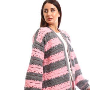 Handmade crochet open cardigan with horizontal stripes - Image 3