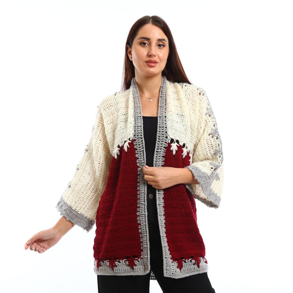 Crocheted open cardigan decorative stitching flared sleeves